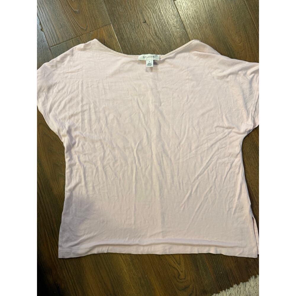 St. John Light Pink Oversized Short Sleeve Top Blouse Casual Knit Relaxed Fit